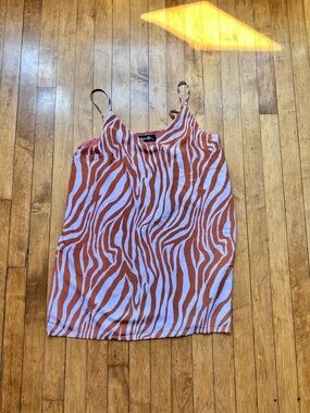 Zebra-Stripe Slip Dress in Rust and Pink